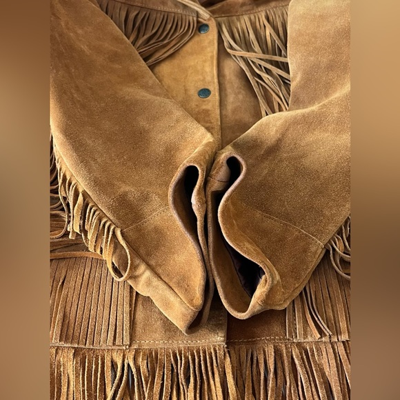 Lariat Tobacco Genuine Suede Leather Fringe Snap Button Western Jacket Size 14 - Picture 13 of 16
